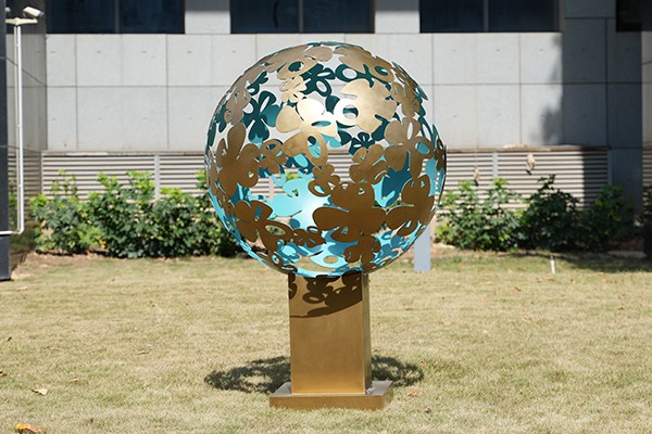 Floral Stainless Steel Globe Sculpture | Modern Outdoor Art